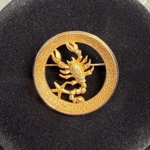 Vintage Crown Trifari Scorpio Zodiac Brooch ScorpionGold Tone Astrology Pin 1960